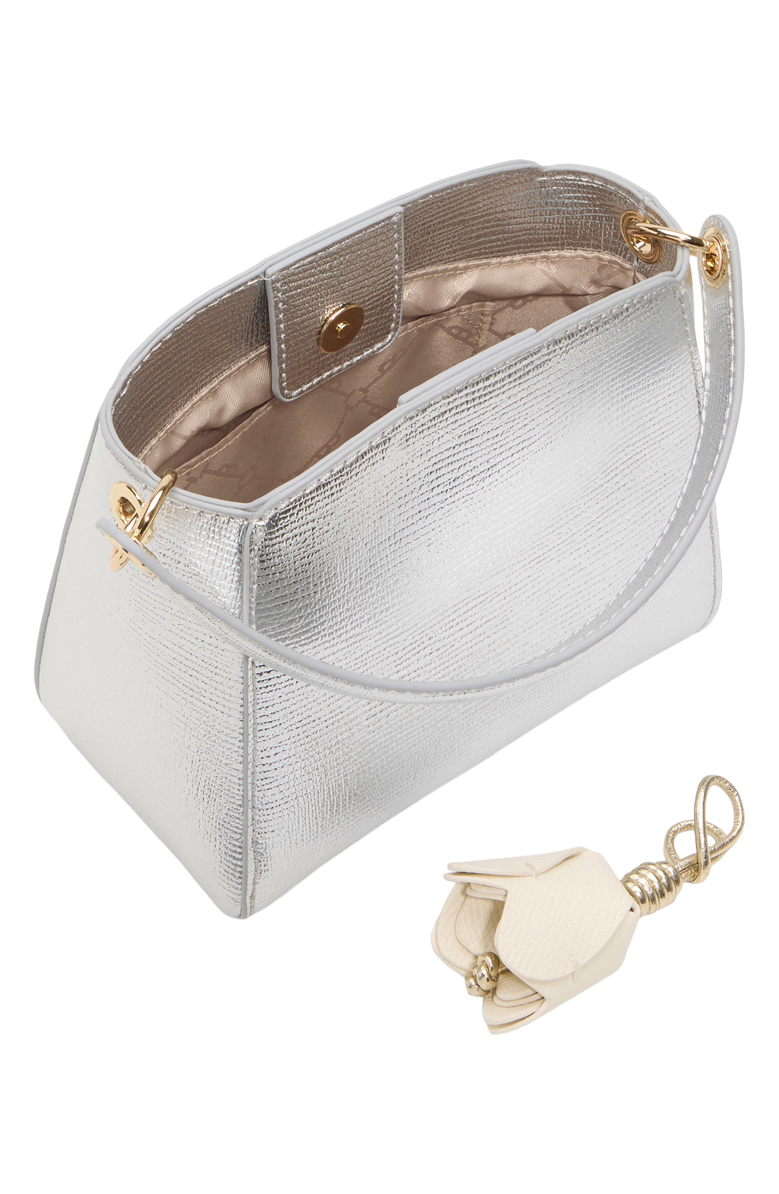 Polly Lizard Embossed Faux Leather Crossbody Bag, Alternate, color, SILVER