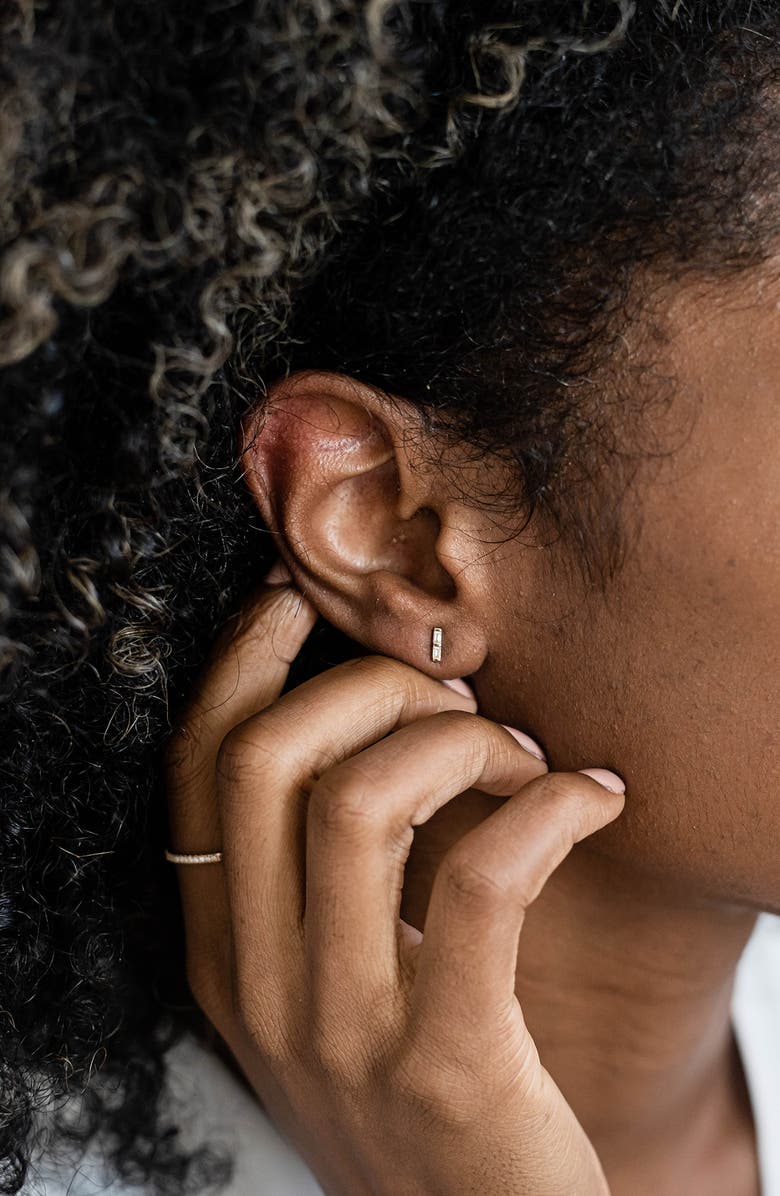 Dana Rebecca Designs Sadie Pearl Double Baguette Diamond Stud Earrings, Alternate, color, Yellow Gold