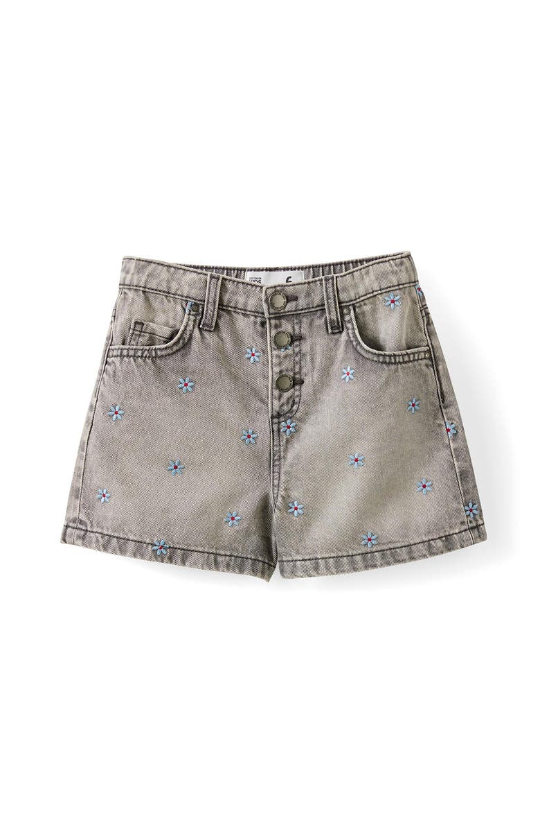 Cotton On Kids Kid's Snap Front Denim Short, Main, color, Manly Mid Grey Daisies