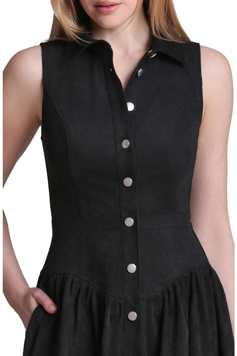 Sleeveless Faux Suede Minidress, Alternate, color, BLACK