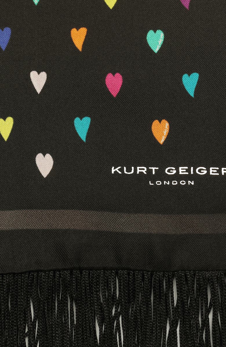 Kurt Geiger London Rainbow Heart Print Party Fringe Silk Scarf, Alternate, color, Classic Rainbow