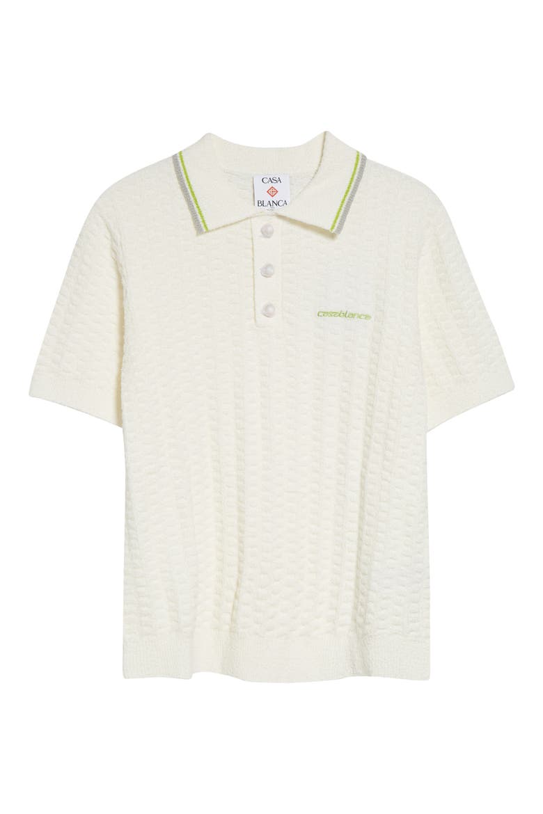 Tennis Logo Embroidered Bouclé Polo, Alternate, color, WHITE