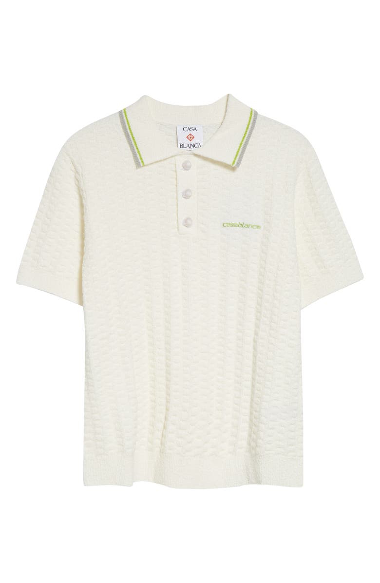 Casablanca Tennis Logo Embroidered Bouclé Polo, Main, color, White
