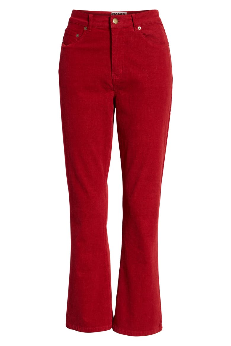 Corduroy Slim Crop Flare Pants, Alternate, color, MINERAL RED