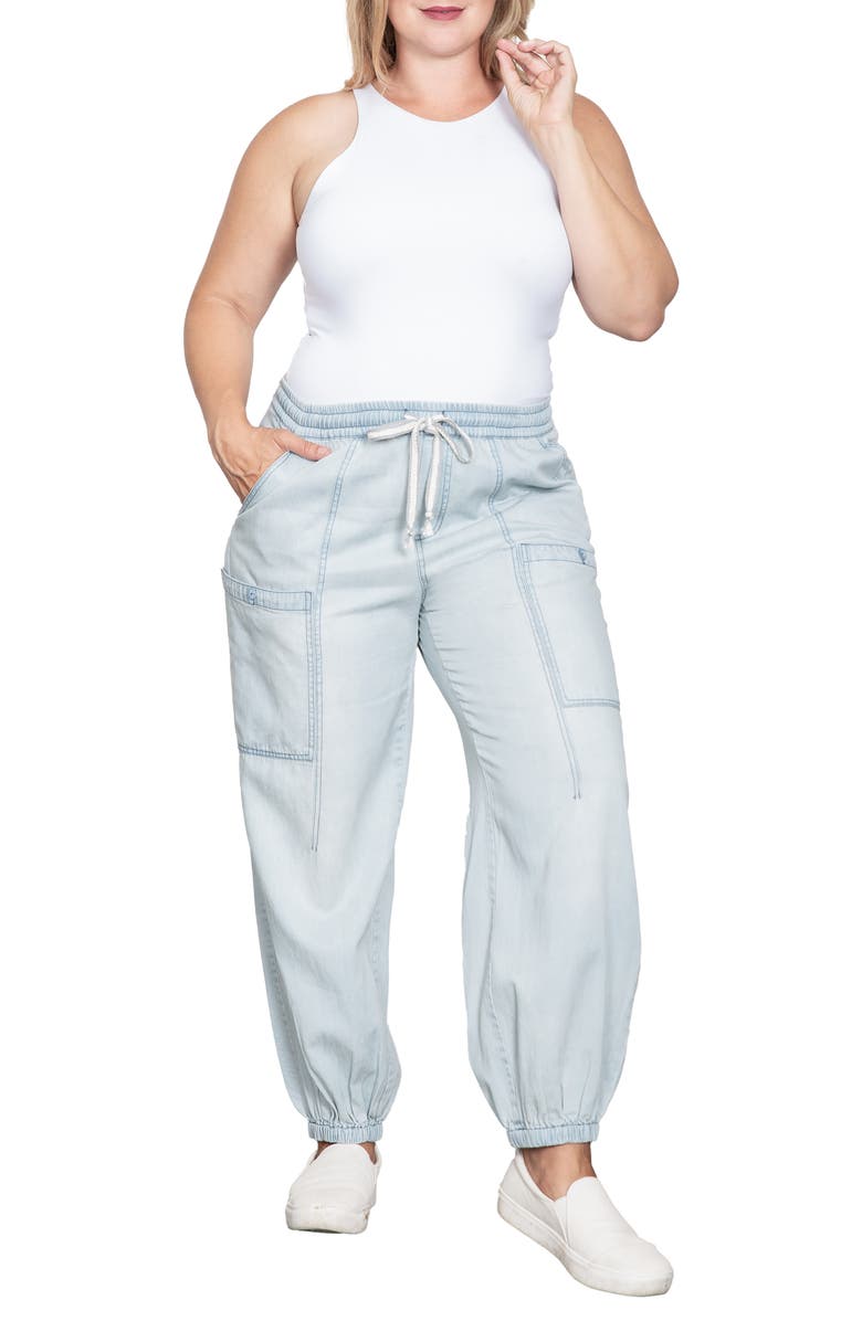 Standards & Practices Low Slung Denim Cargo Joggers, Alternate, color, Light Hand Sand