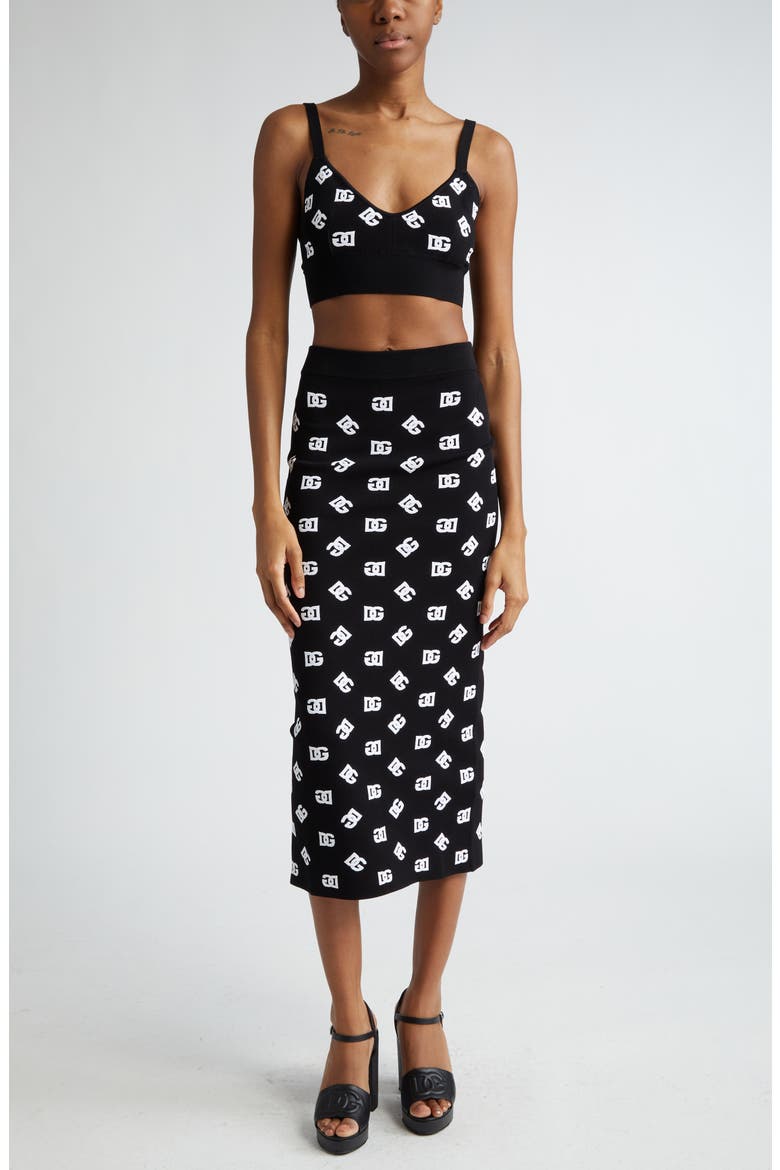 Monogram Jacquard Midi Sweater Skirt, Alternate, color, NERO/ BIANCO