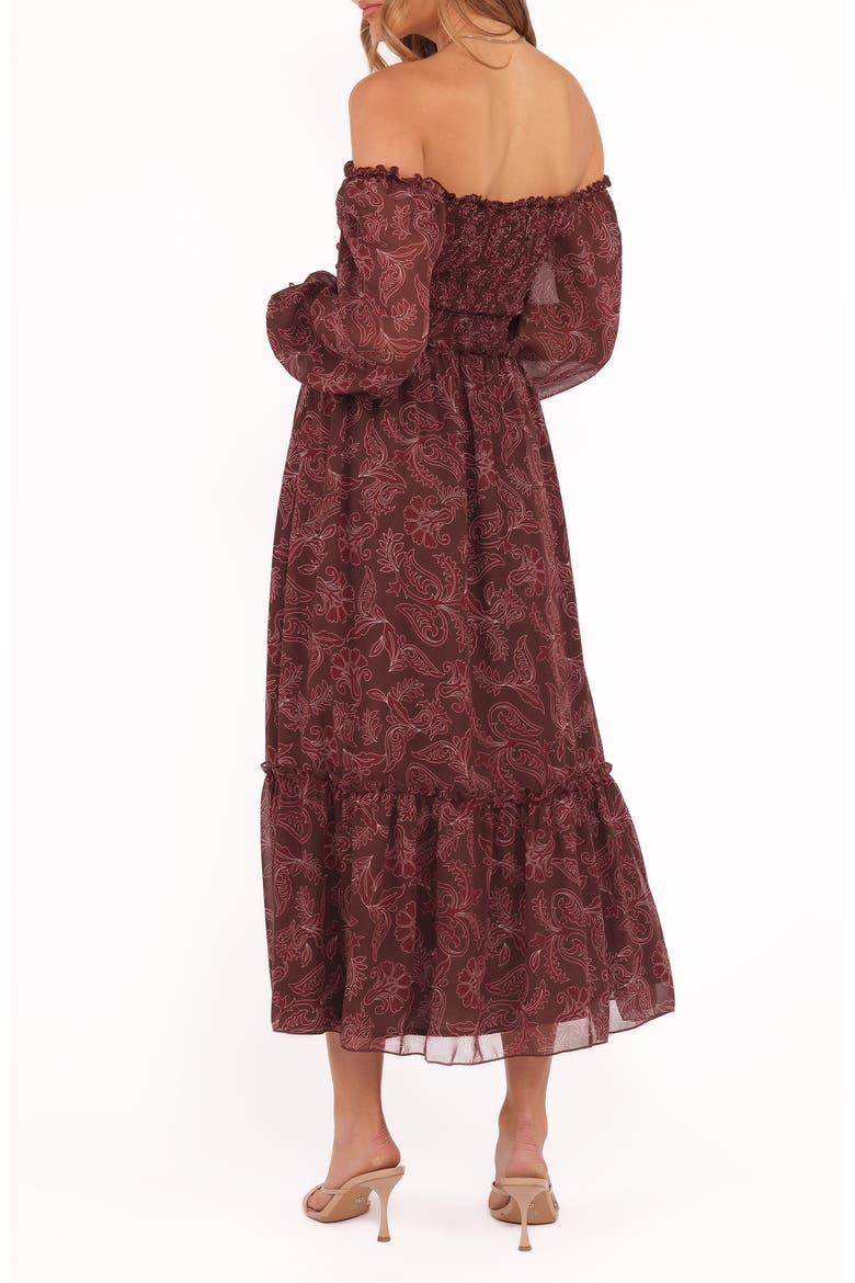 Keziah Long Sleeve Off the Shoulder Dress, Alternate, color, BURGUNDY PAISLEY