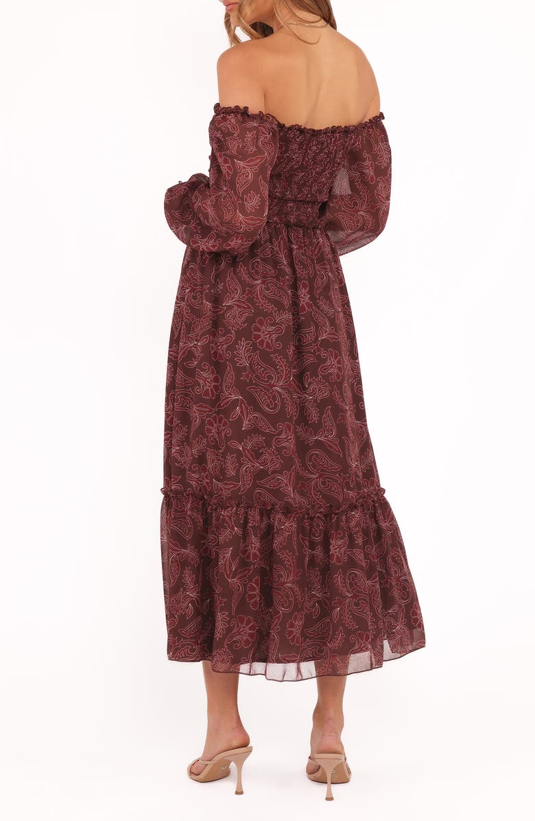 Petal & Pup Keziah Long Sleeve Off the Shoulder Dress, Alternate, color, Burgundy Paisley