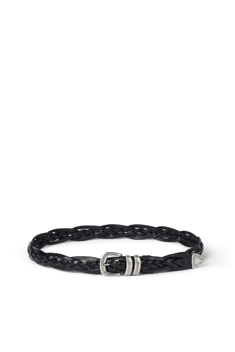 Braided calfskin belt, Main, color, Black