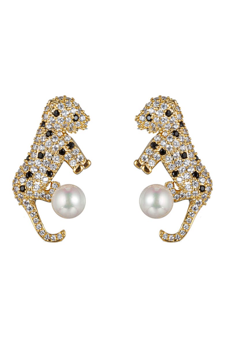 Cubic Zirconia Baby Leopard Stud Earrings, Main, color, GOLD