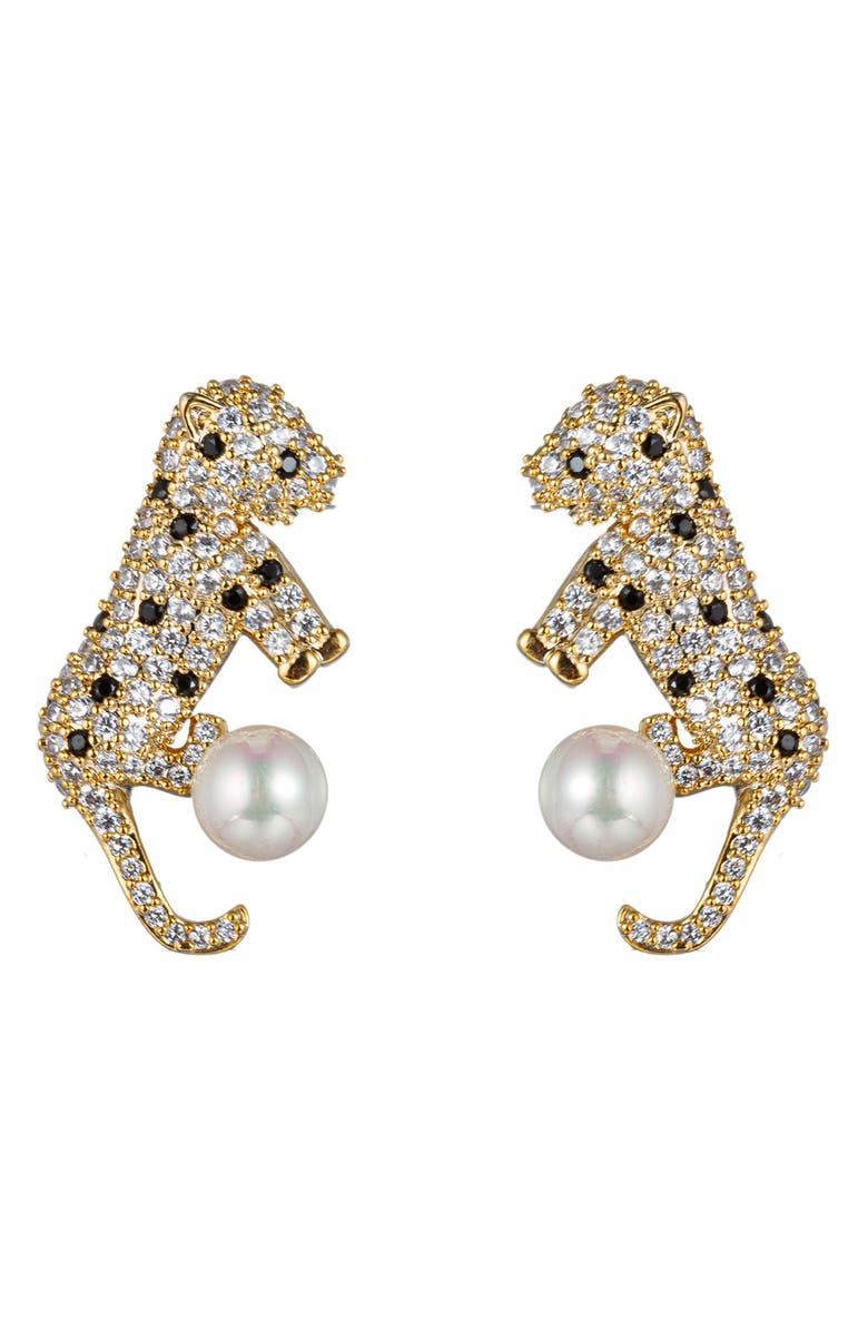EYE CANDY LOS ANGELES Cubic Zirconia Baby Leopard Stud Earrings, Main, color, Gold