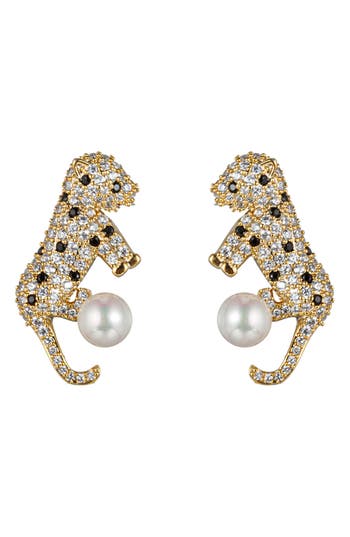 Eye Candy Los Angeles Cubic Zirconia Baby Leopard Stud Earrings In Gold