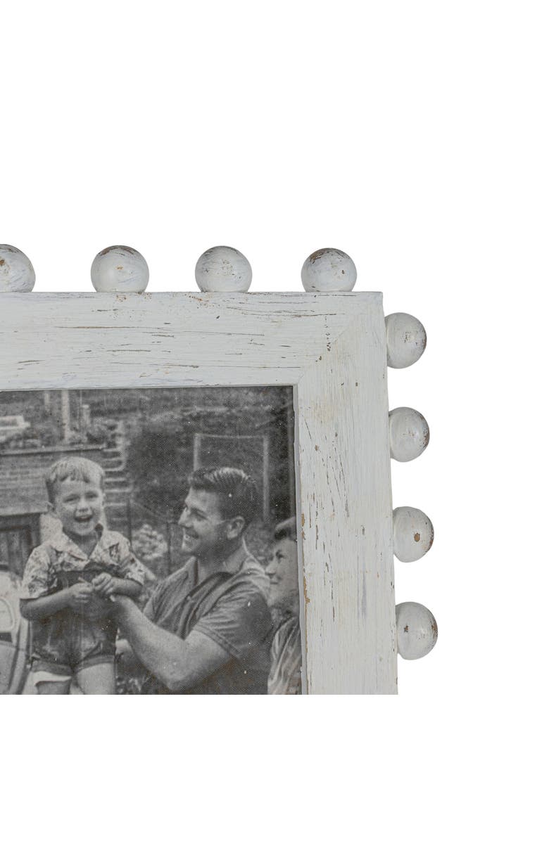 Foreside Home and Garden 4x6 Belle Rustic White Wood Ball Accents Photo Picture Frame w/ Glass Pane, Alternate, color, White