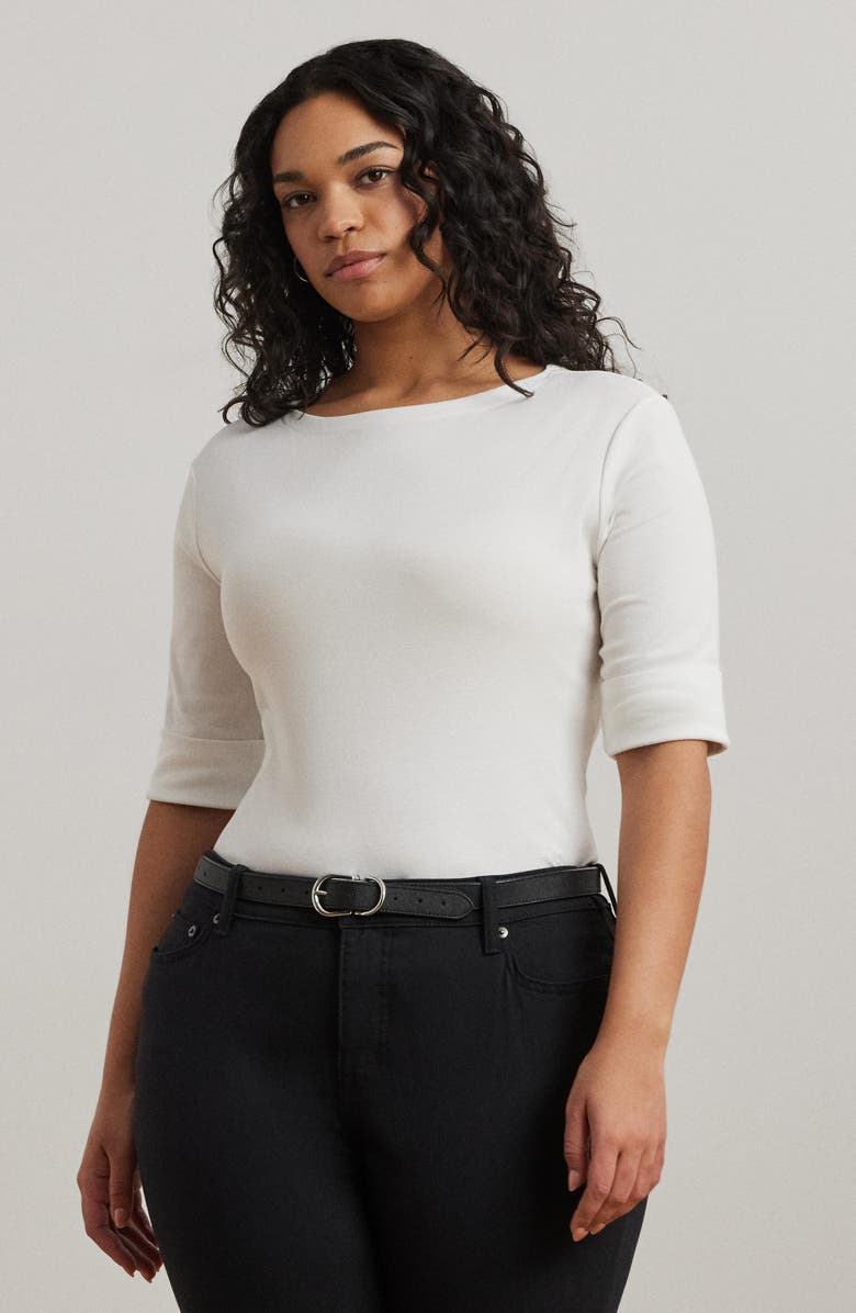 Lauren Ralph Lauren Boat Neck Top, Alternate, color, White