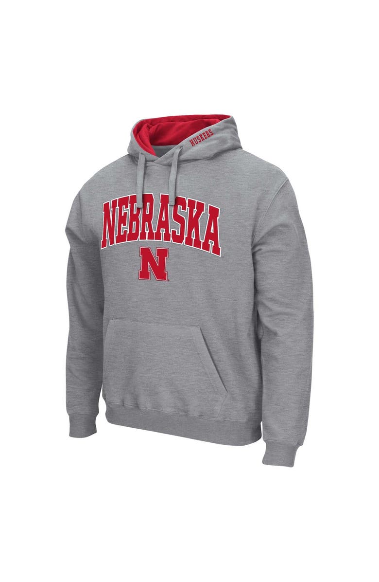 COLOSSEUM Men's Colosseum Heather Gray Nebraska Huskers Arch & Logo 3.0 Pullover Hoodie, Alternate, color, Heather Gray