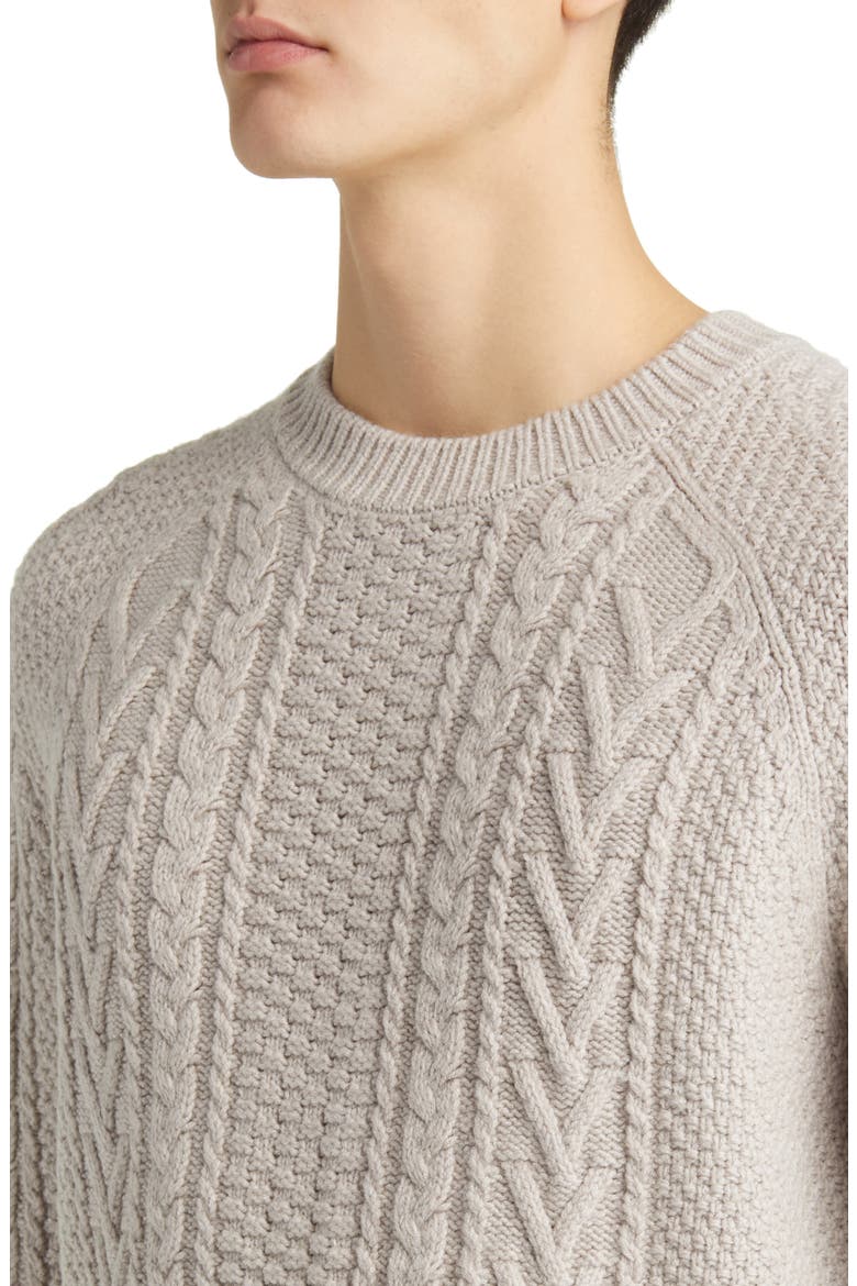 Heavyweight Wool Cable Fisherman Sweater, Alternate, color, OATMEAL