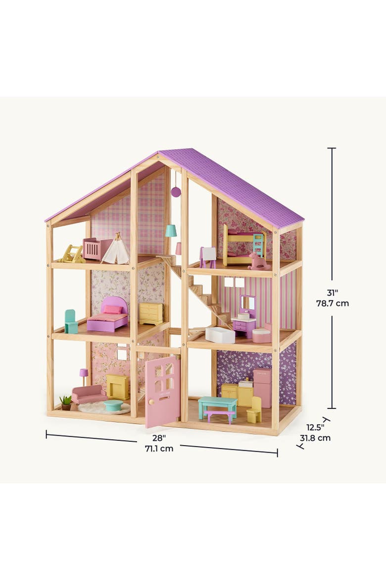 6 Room Wooden Dollhouse Set with 31 Piece Furniture for Kids, Alternate, color, Multicolor