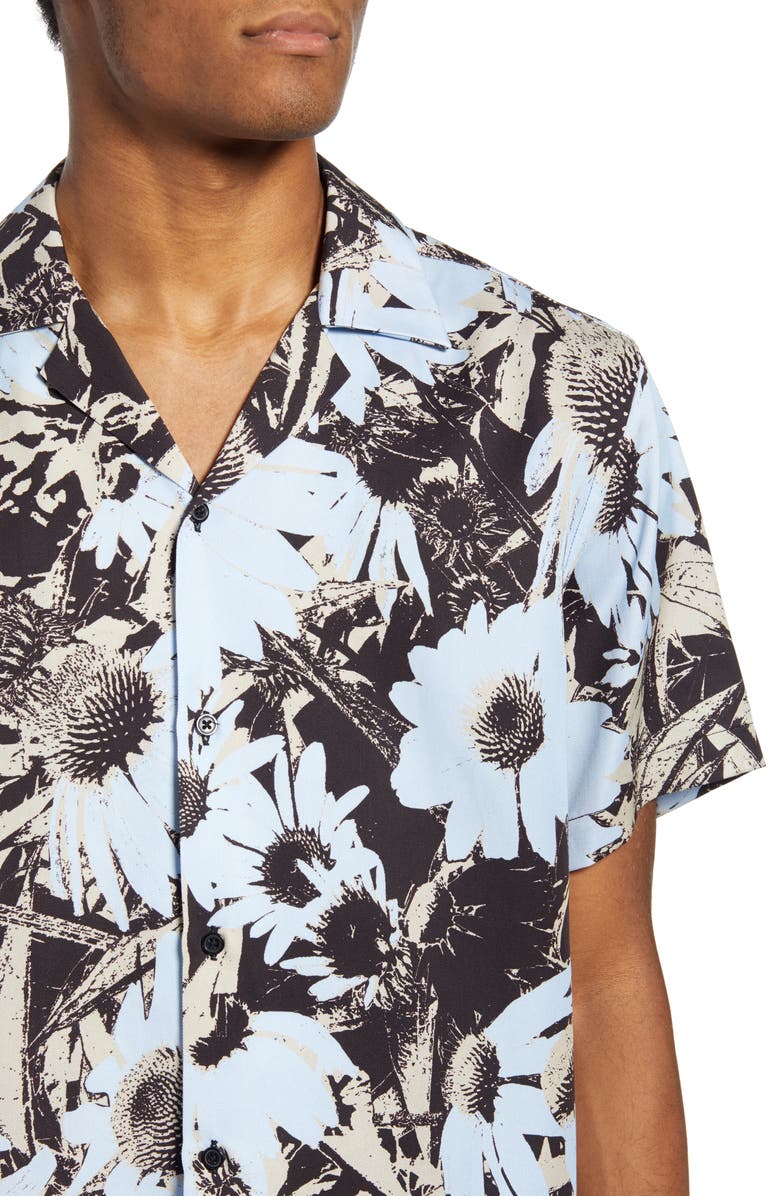 Saturdays NYC Canty Daisy Print Short Sleeve Button-Up Camp Shirt, Alternate, color, 