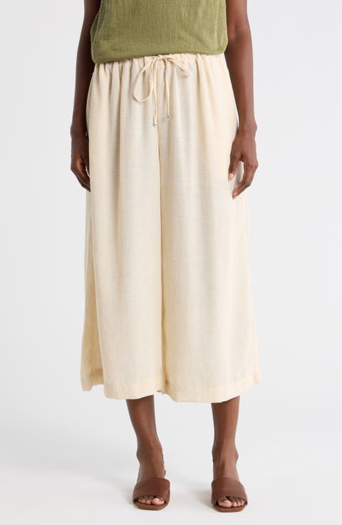 Drawstring Waist Crop Wide Leg Pants