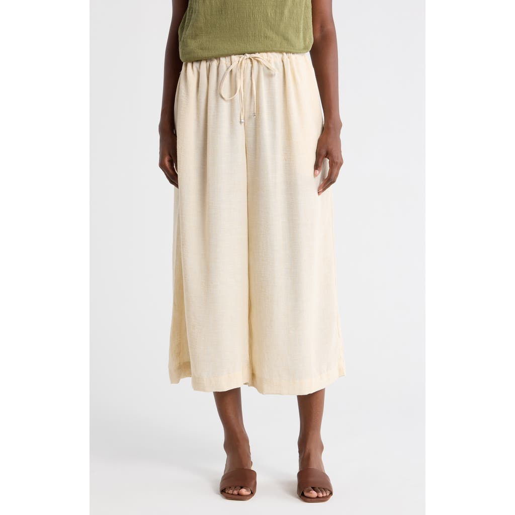 MAX STUDIO Drawstring Waist Crop Wide Leg Pants in Natural at Nordstrom Rack, Size X-Small