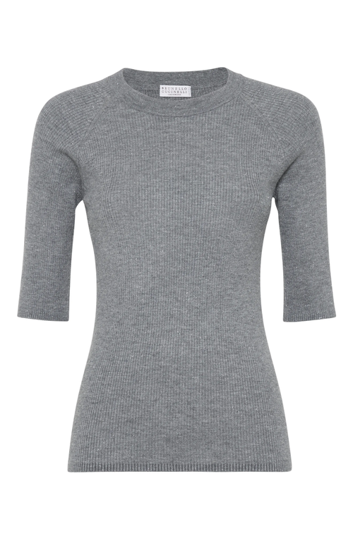 Brunello Cucinelli Sparkling Cashmere Sweater In Gray