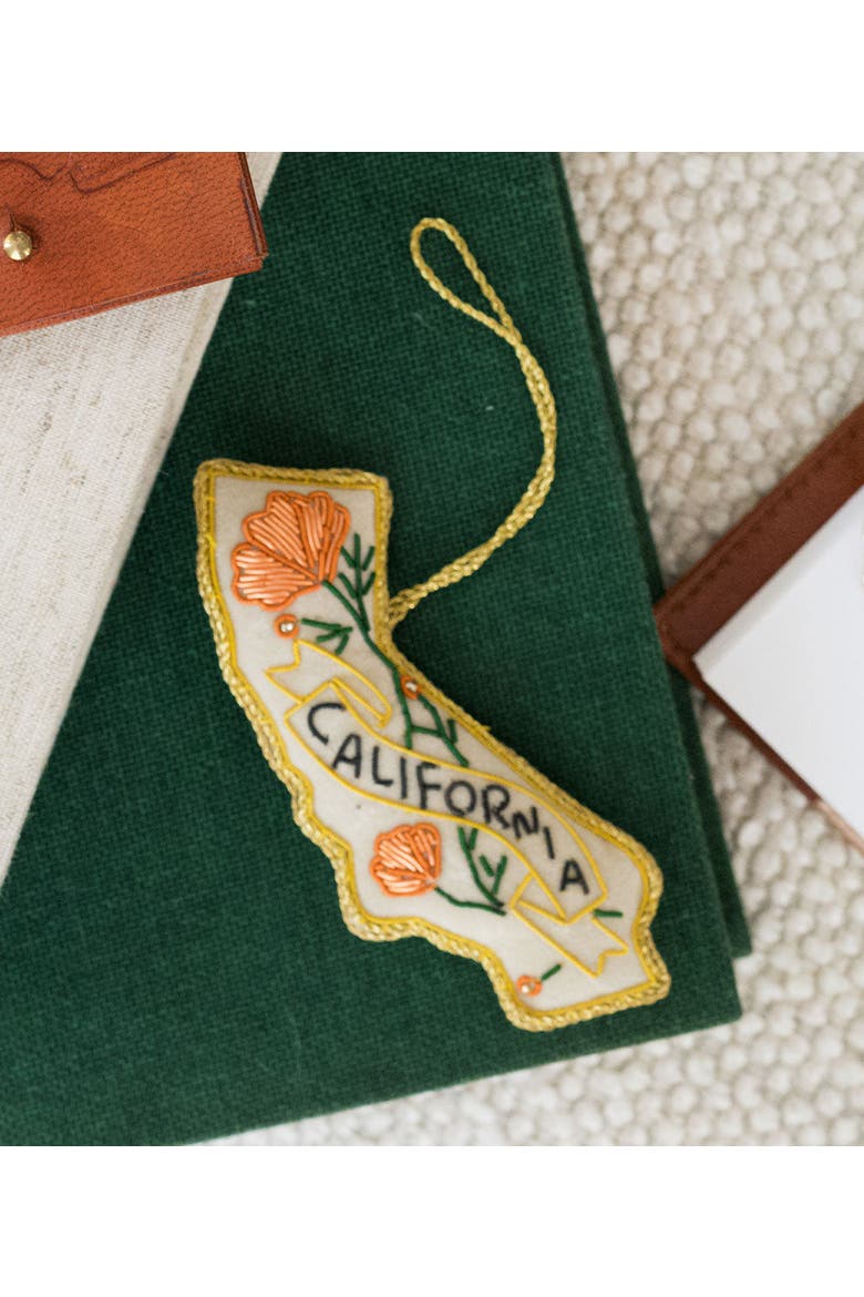 California Poppy Beaded Fabric Ornament, Alternate, color, Natural