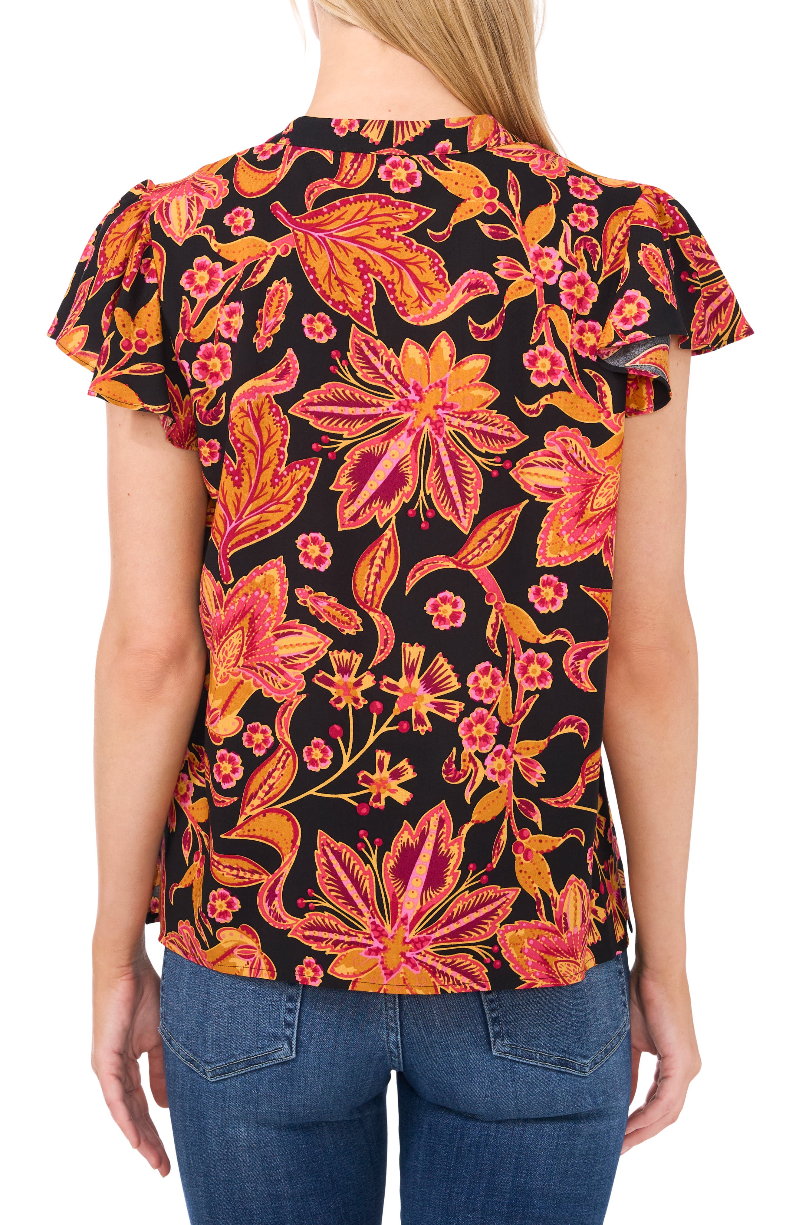 Floral Flutter Sleeve Top - image 2