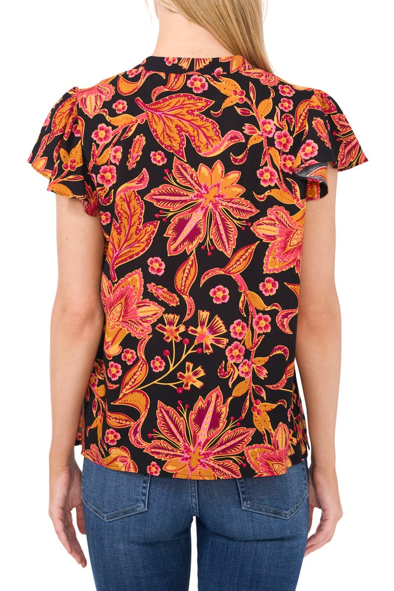 Floral Flutter Sleeve Top, Alternate, color, RICH BLACK