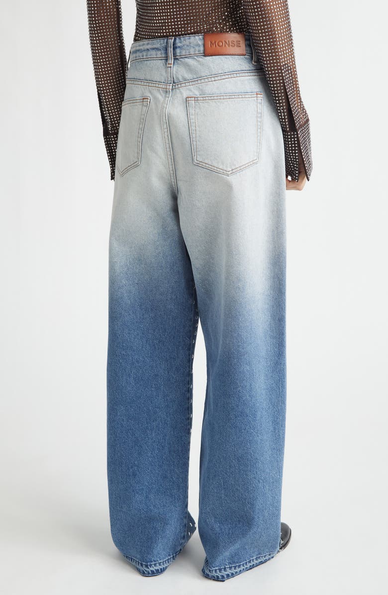 MONSE Dégradé Bleached Studded Wide Leg Jeans, Alternate, color, Indigo