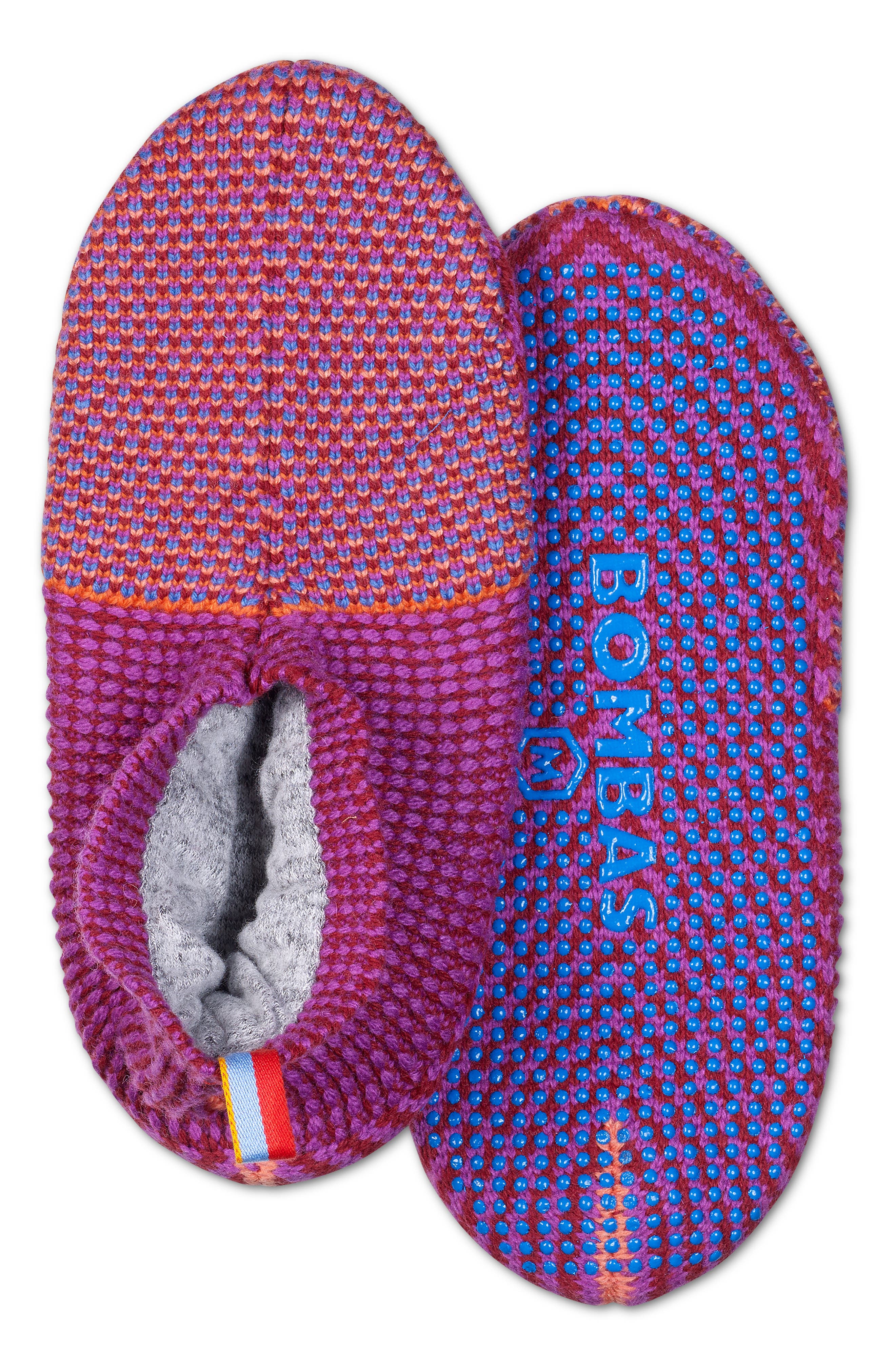 Jacquard Knit Gripper Slippers, Alternate, color, MAROON / JEWELPURPLE