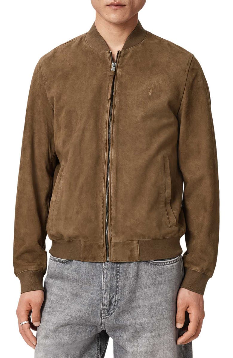 AllSaints Morten Suede Bomber Jacket, Main, color, Karoo Brown
