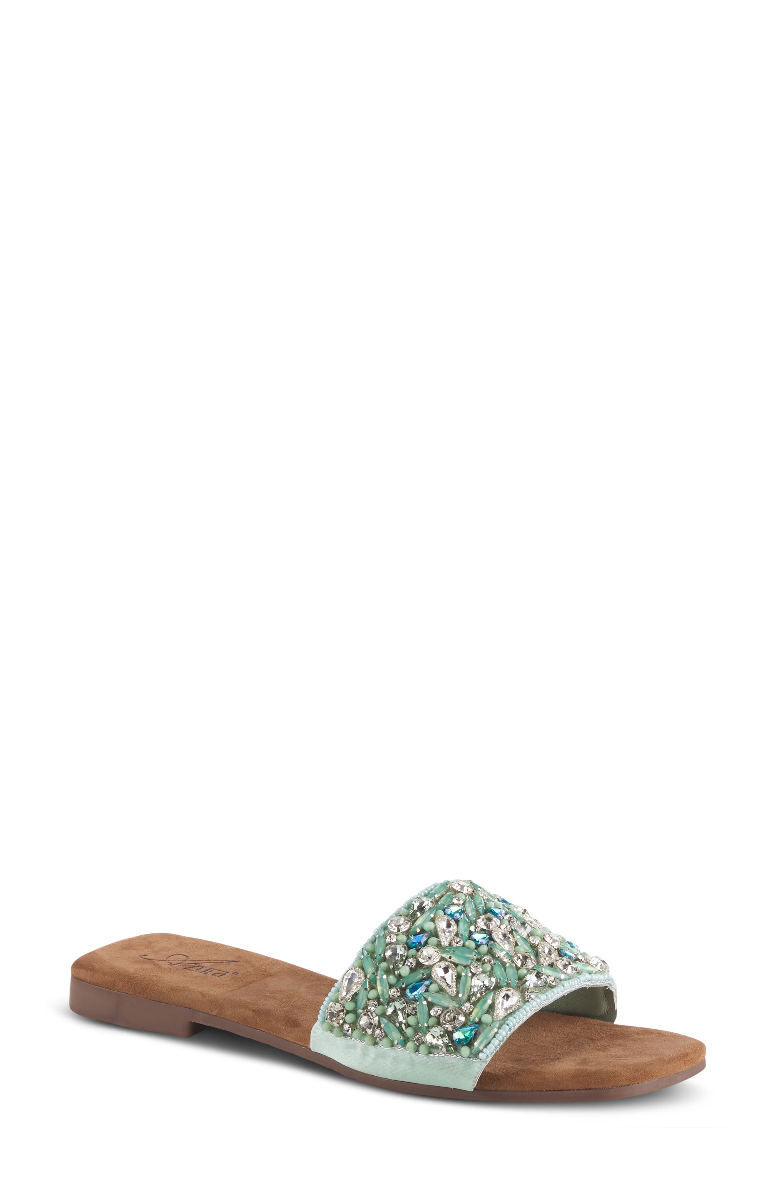 Spring Shoes Slides AZURA BY SPRING STEP Sizzling Rhinestone Embellished Slide Sandal ...