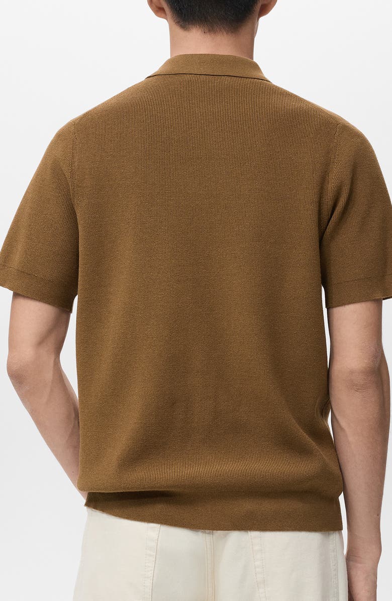 MANGO Short Sleeve Knit Button-Up Shirt, Alternate, color, Tobacco Brown