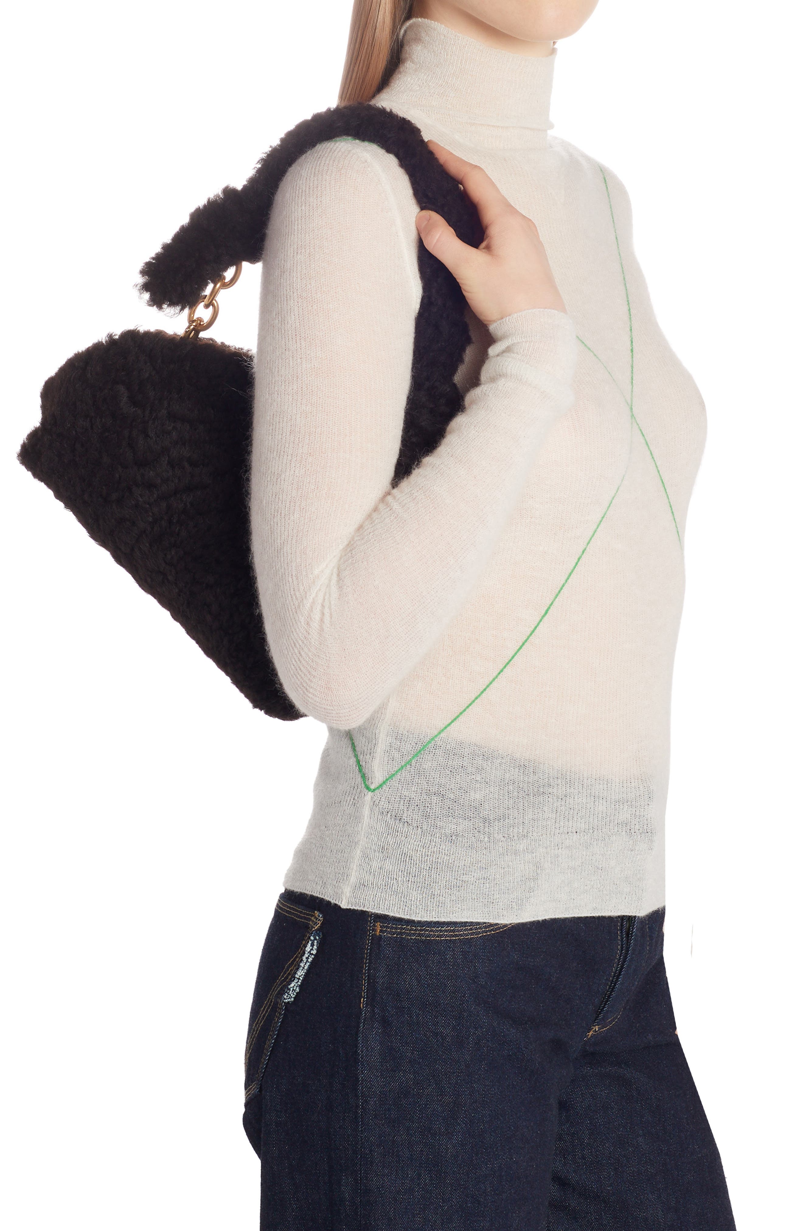 Bottega Veneta Tip Genuine Shearling Frame Shoulder Bag, Alternate, color, 