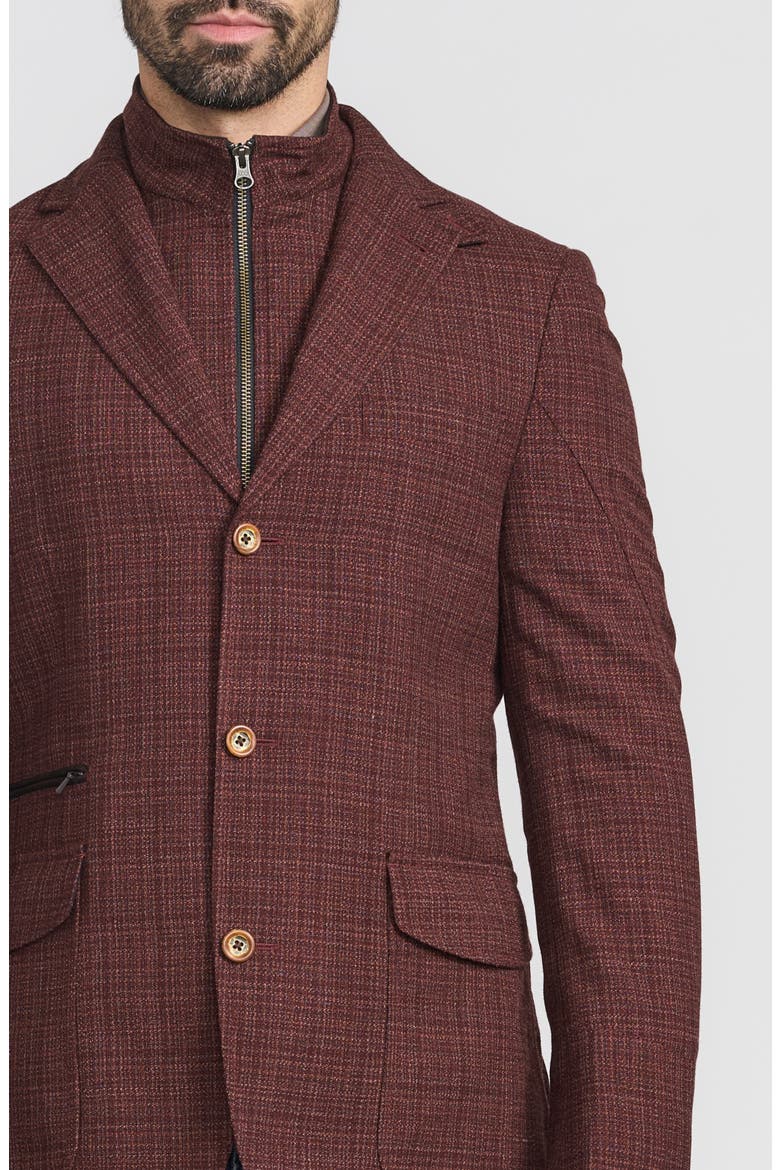 Burgundy Plaid Stretch Wool Hybrid Sport Coat with Removable Bib, Alternate, color, BURGUNDY
