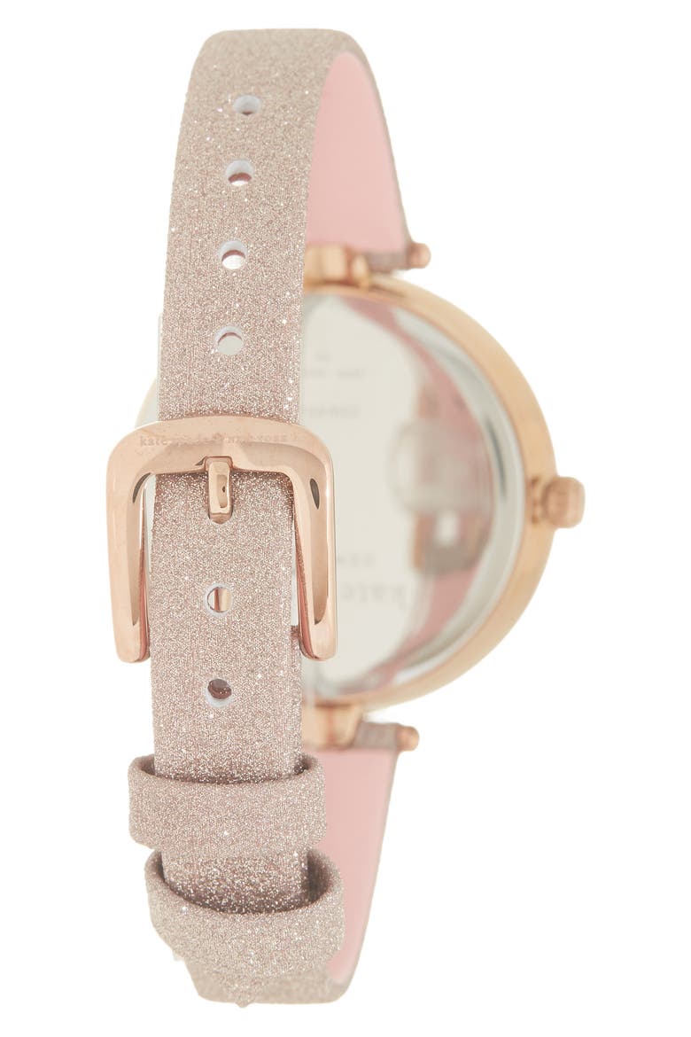 holland three-hand rose gold-tone glitter leather watch, 34mm, Alternate, color, ROSE GOLD