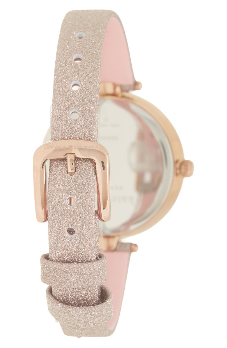 Kate Spade New York holland three-hand rose gold-tone glitter leather watch, 34mm, Alternate, color, Rose Gold