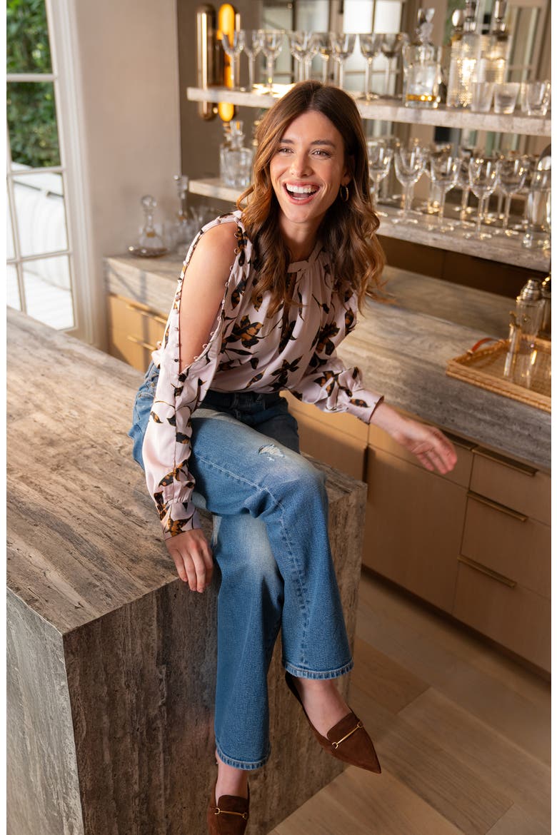 Floral Shoulder Cutout Top, Alternate, color, PINK CH BRONZE MULTI