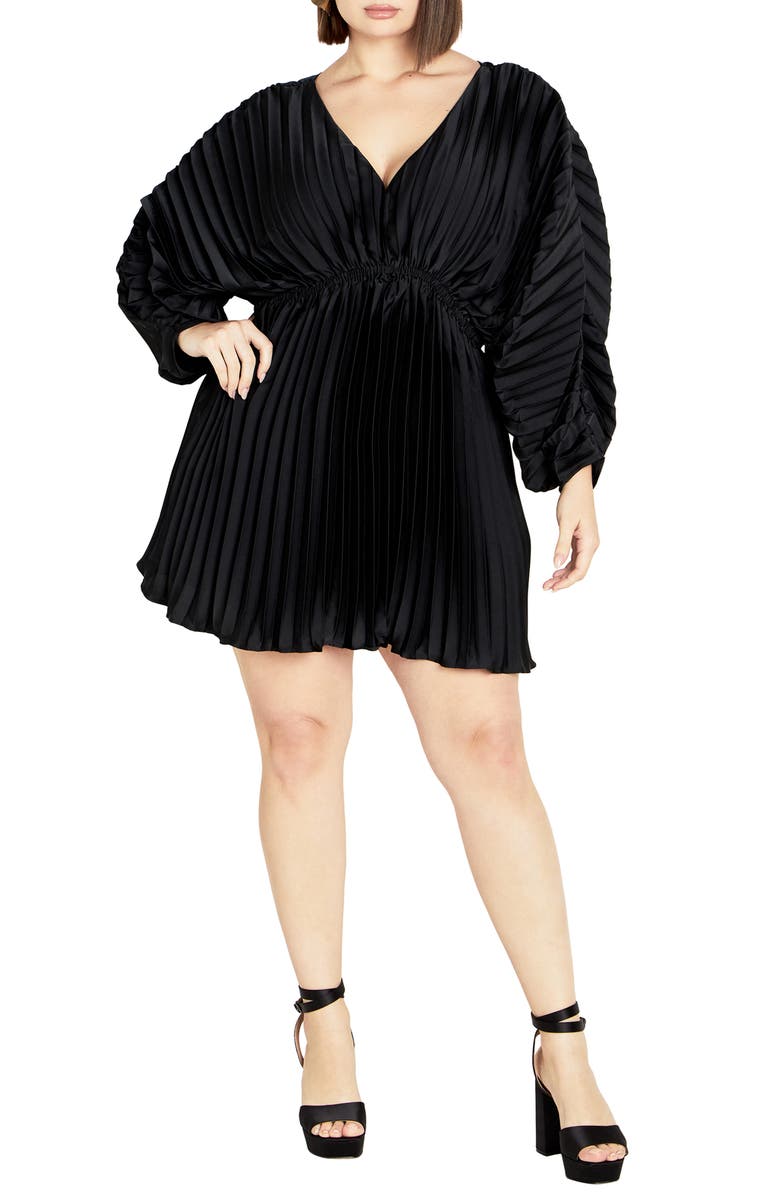 City Chic Chloe Pleated Long Sleeve Satin Minidress, Main, color, 