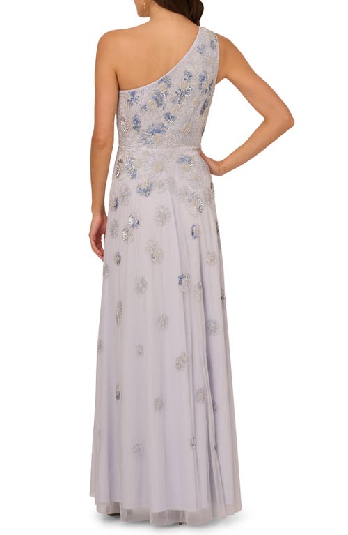 Adrianna Papell Beaded One-shoulder Trumpet Gown In Serenity