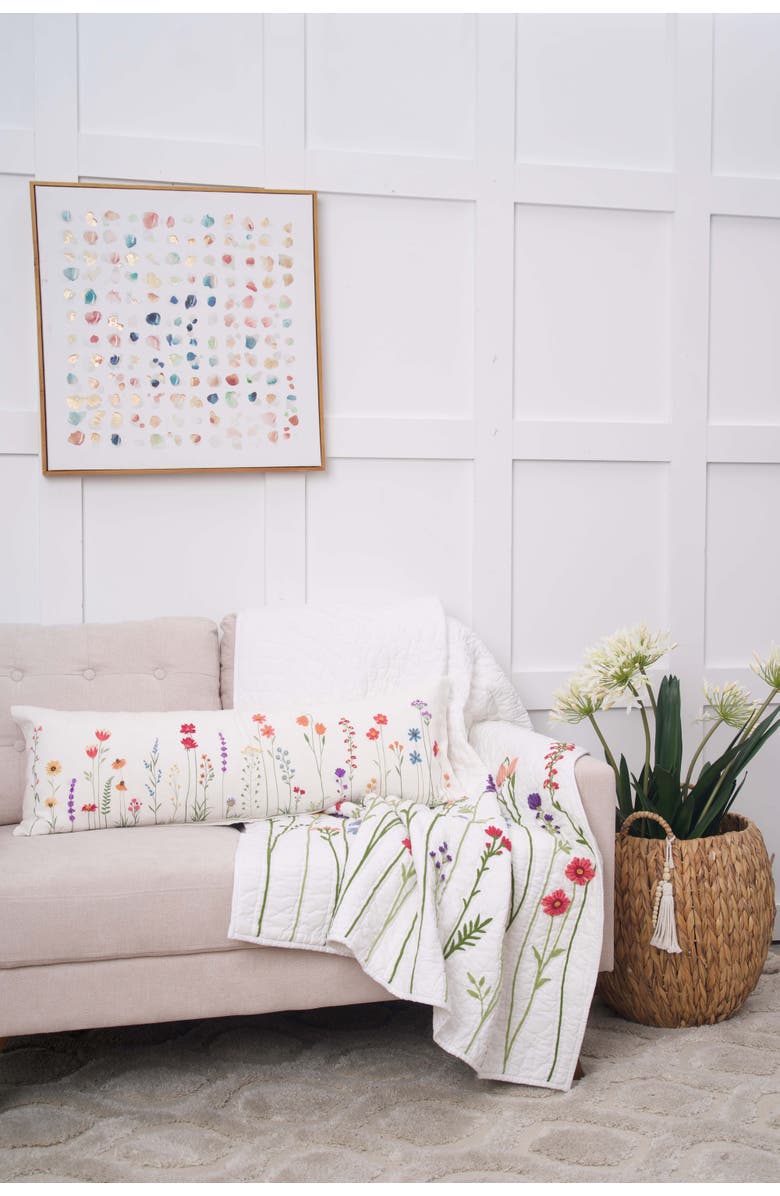 C&F Home 50" x 60" Botanical Field Floral Embroidered Quilted Throw Blanket, Alternate, color, Pink