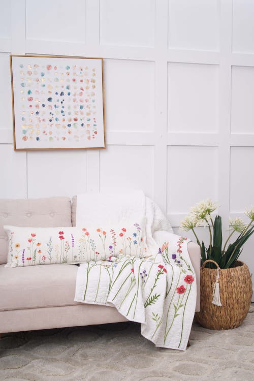 C & F Home C&f Home 50" X 60" Botanical Field Floral Embroidered Quilted Throw Blanket In Pink