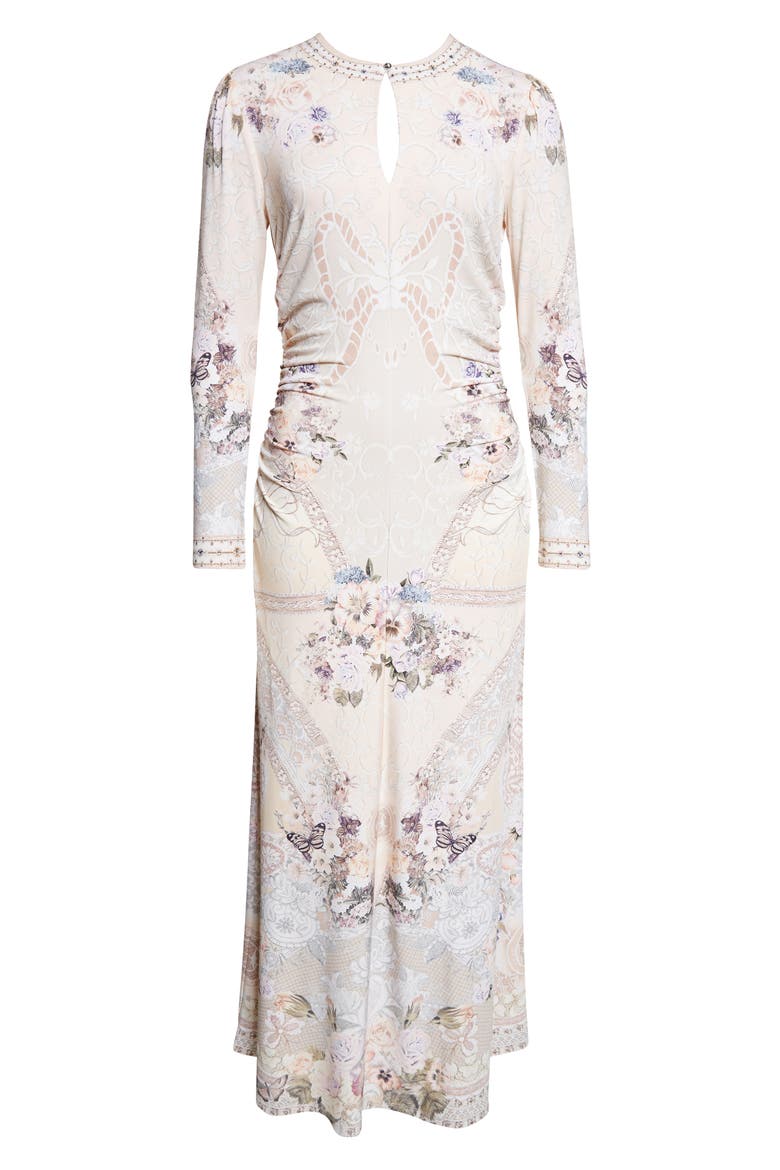 Print Ruched Jersey Maxi Dress, Alternate, color, LACED WITH LOVE