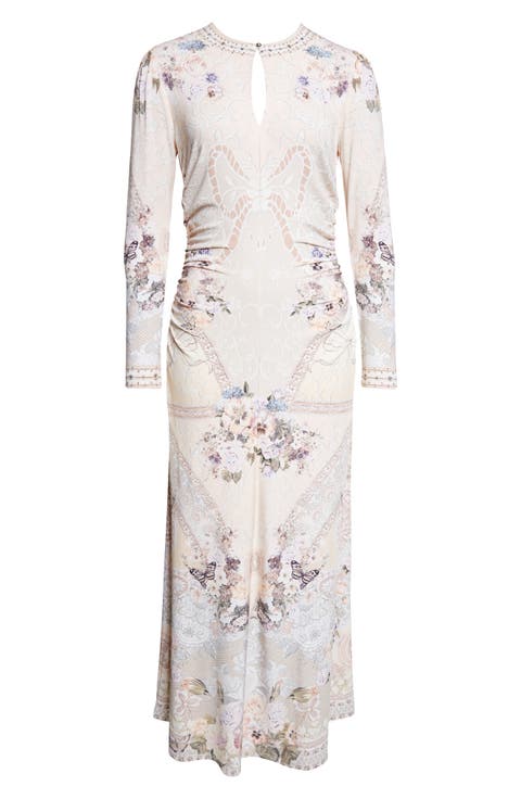 Print Ruched Jersey Maxi Dress