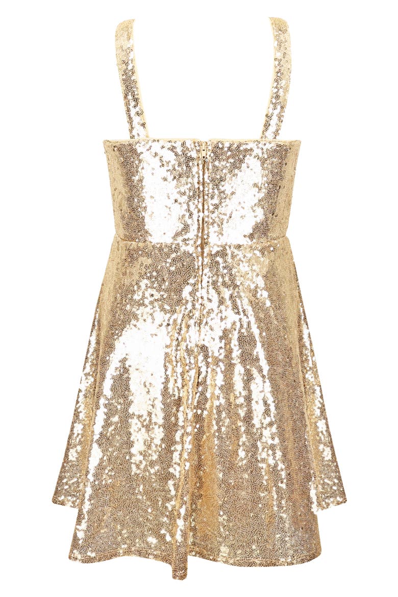Kids' Sequin Bow Fit & Flare Dress, Alternate, color, GOLD