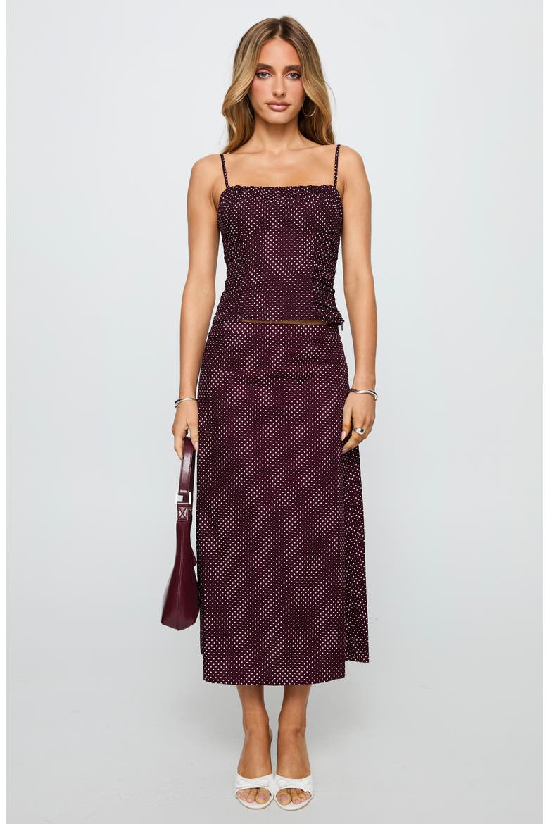 Shining Mirrors Polka Dot Cotton Camisole & Skirt Set, Alternate, color, BURGUNDY