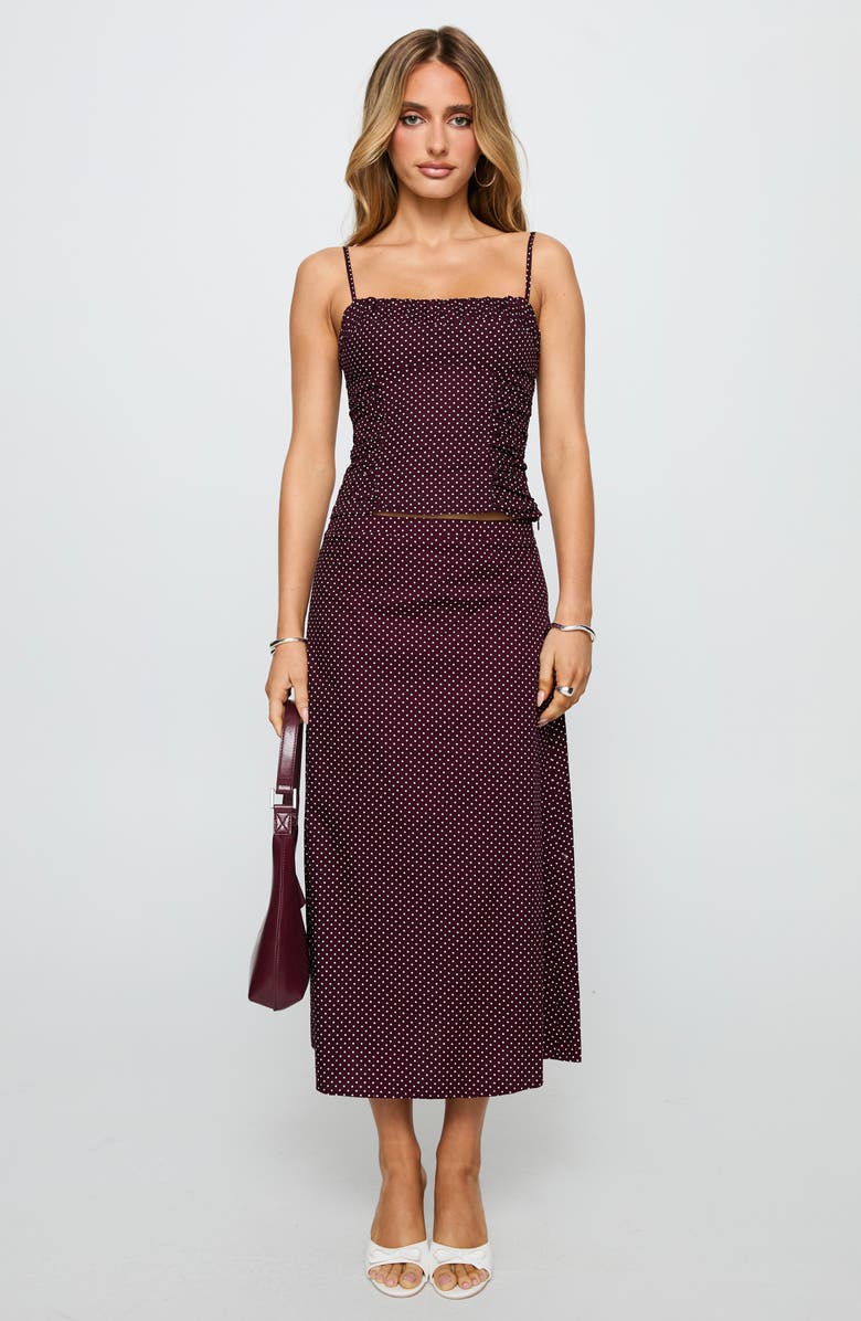 Princess Polly Shining Mirrors Polka Dot Cotton Camisole & Skirt Set, Alternate, color, Burgundy