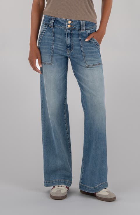 Jodi Mid Rise Wide Leg Utility Jeans (Ahead) (Regular & Petite)