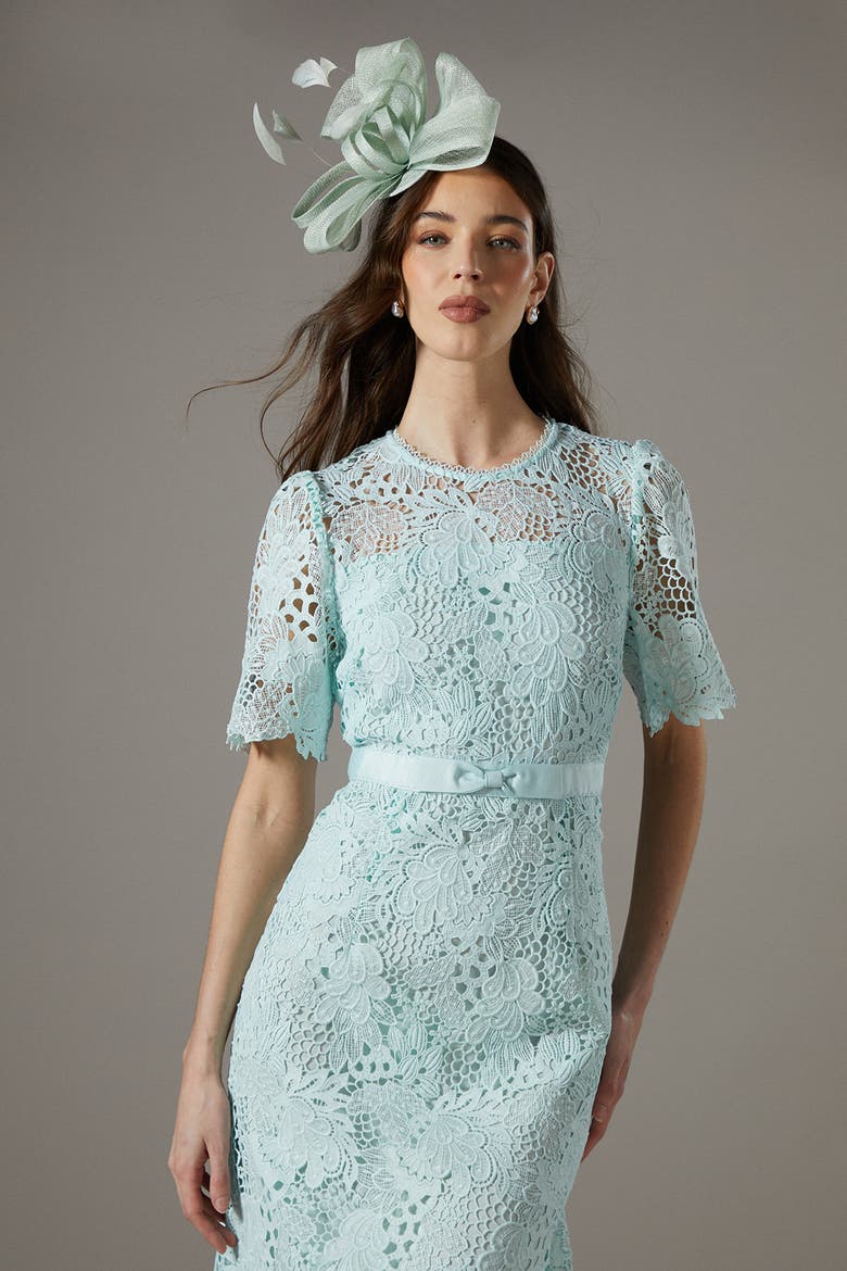 Lace Bow Belt Midi Dress, Alternate, color, Sage