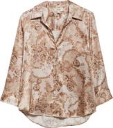 L'AGENCE Dani Lace Print Three-Quarter Sleeve Silk Button-Up Shirt